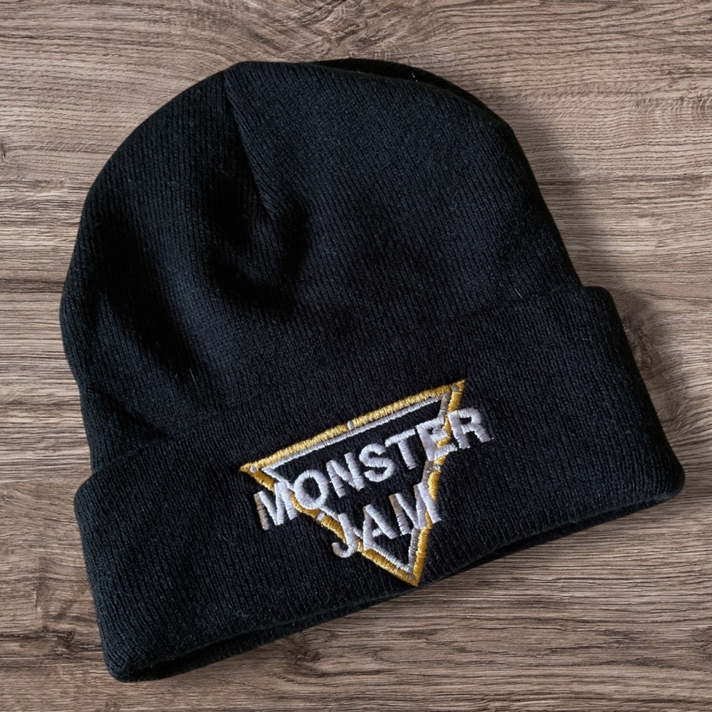 Monster Jam Embroidery Logo Black Knit Beanie EUC